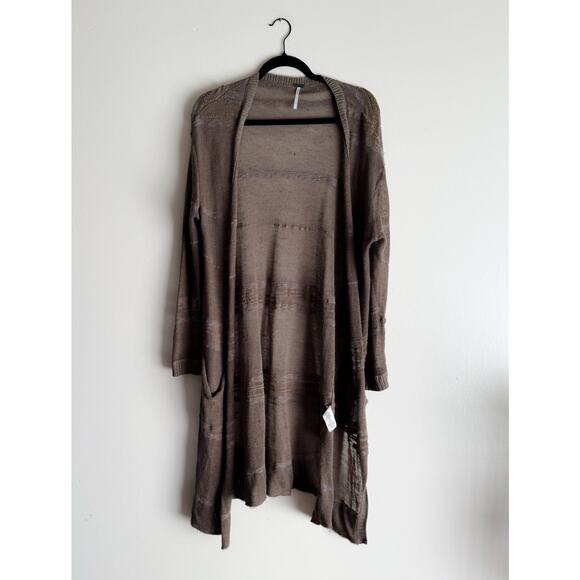 Free People Brown Earthy Long Sleeve Knit Duster Open Front Cardigan Small Boho - Picture 7 of 7